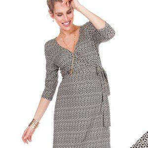 Seraphine Heart Keys Maternity wrap dress, Black & White, US Size 2